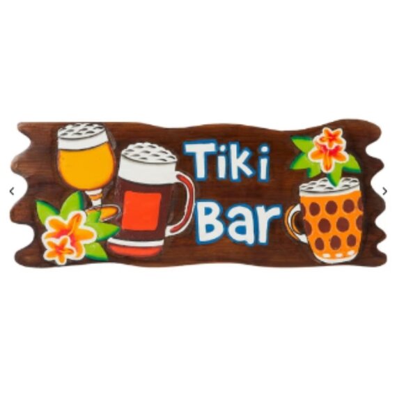 Tiki Bar Brown Wood Sign Painted Carved Tropical Drinks 19"🆕📦🏃🏻💨🚚 - Picture 3 of 13